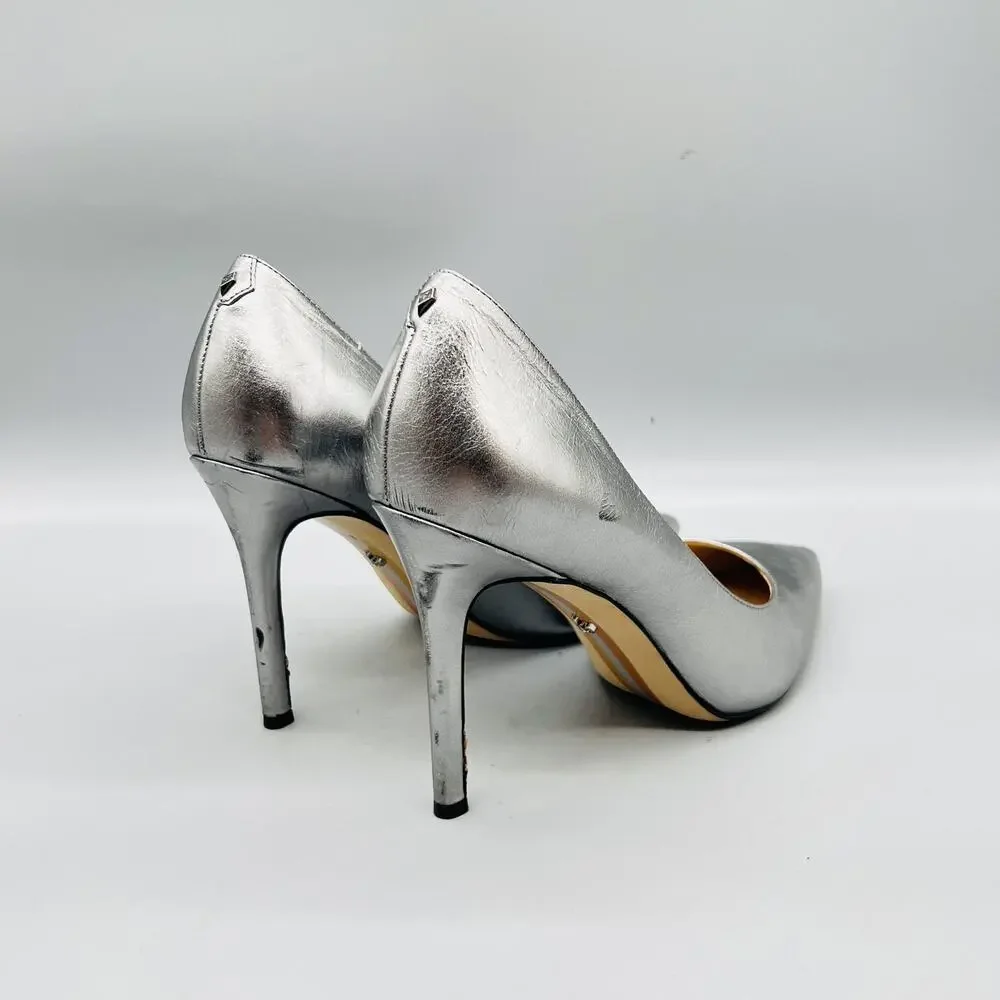 Sam Edelman Shoes Womens 8.5 Silver Leather Hazel Stiletto Heel Pumps